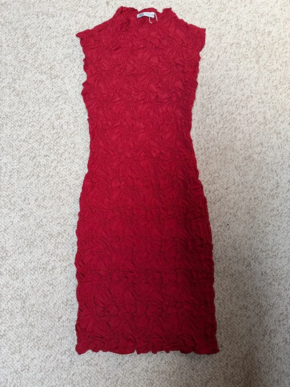 Zara Sleeveless Textured Red Sheath Dress - Picture 2 of 4